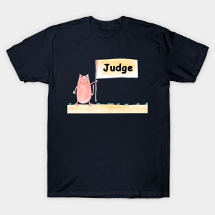Judge. Profession, work, job. Cat shows a banner with the inscription. Watercolor illustration. A gift for a professional. T-Shirt